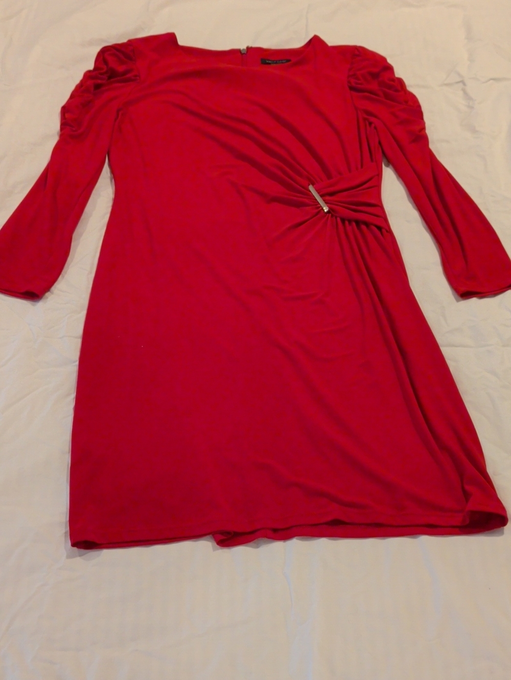 Women's Red Ruched Sleeve Sheath Dress